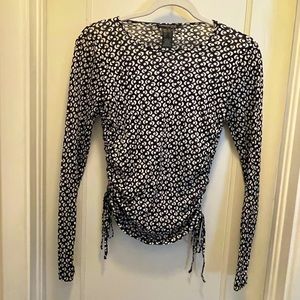 Kenneth Cole side sinch long sleeve blouse polka dot deco pattern - Size Small